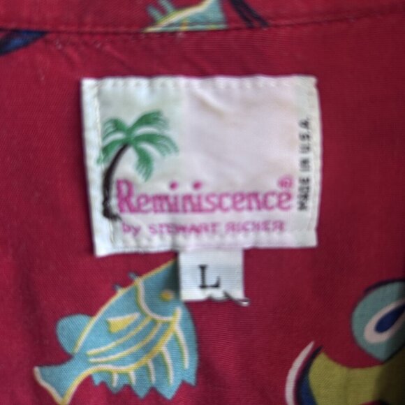 Vintage Reminiscence by Stewart Richer Red Hawaiian Fish Loop Collar Shirt - Picture 7 of 10